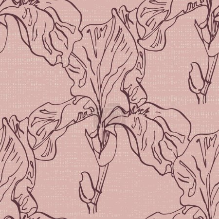 Téléchargez les illustrations : Irises motifs sans couture Botanique pour papier d'emballage, textile et papier peint. Style vintage gravé. Illustration vectorielle. - en licence libre de droit