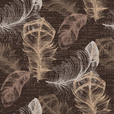 Illustration for Seamless background pattern with feathers. Collage contemporary print. Fashionable template for design. - Royalty Free Image