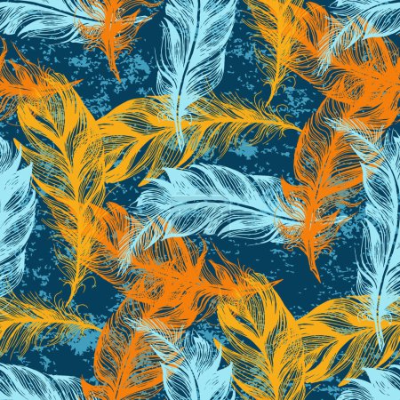 Illustration for Seamless background pattern with feathers. Collage contemporary print. Fashionable template for design. - Royalty Free Image