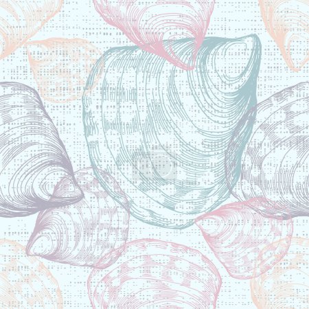 Illustration for Hand Drawn Seamless Oysters and Pearls Line. Abstract vector pattern. Repeating abstract background. - Royalty Free Image