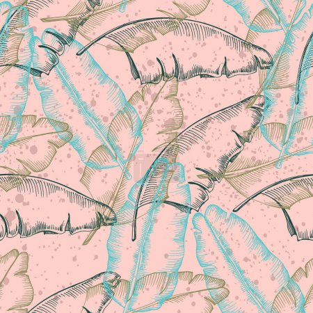 Ilustración de Hojas tropicales patrón sin costura. Selva vector floral patrón de fondo. Plantas modernas para el diseño y textil. - Imagen libre de derechos