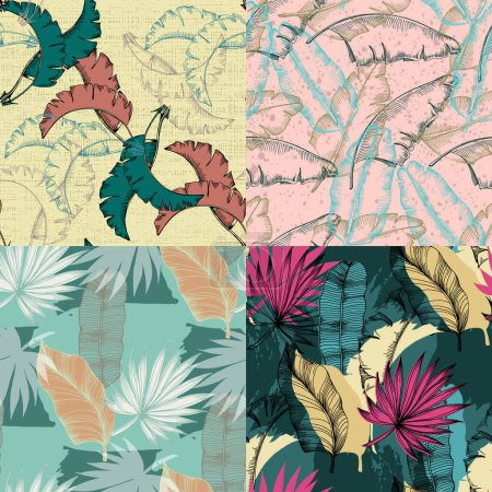 Illustration for Tropical leaves seamless pattern. Jungle vector floral pattern background. Modern plants for design and textile. - Royalty Free Image