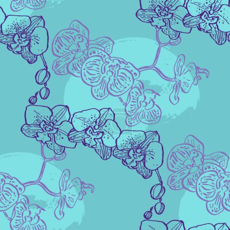Illustration for Vintage luxury seamless floral background with camelia and orchid flowers. Romantic pattern template for wall decor, wallpaper, wedding invitations, ceremonies, cards. - Royalty Free Image