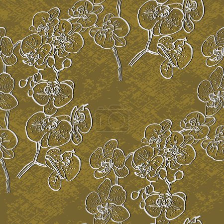 Illustration for Vintage luxury seamless floral background with camelia and orchid flowers. Romantic pattern template for wall decor, wallpaper, wedding invitations, ceremonies, cards. - Royalty Free Image