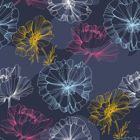Illustration for Poppy seamless pattern. Poppies on white background. Can be used for textile, wallpapers, prints and web design. - Royalty Free Image