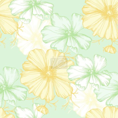 Illustration for Wild flowers Seamless pattern kosmeya. Floral pattern. Plant background for fashion, tapestries, prints. Modern floral design perfect for fashion and decoration - Royalty Free Image