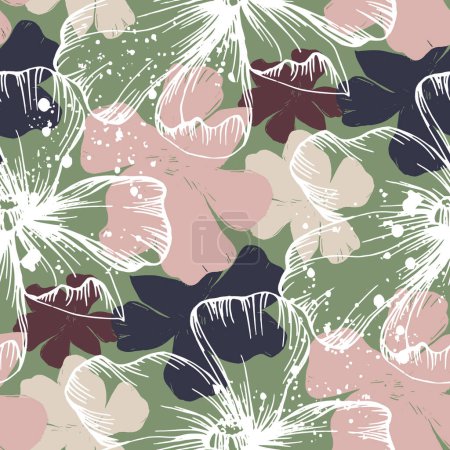 Illustration for Wild flowers Seamless pattern kosmeya. Floral pattern. Plant background for fashion, tapestries, prints. Modern floral design perfect for fashion and decoration - Royalty Free Image
