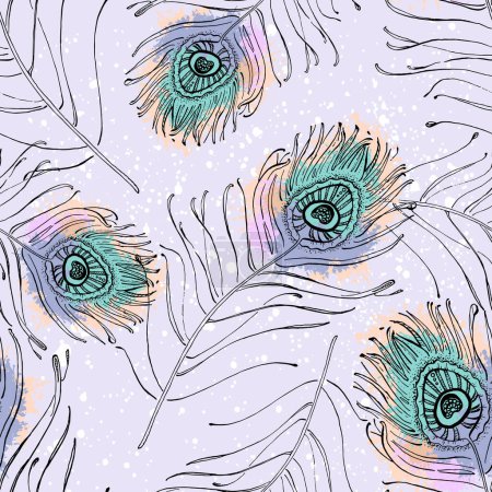 Illustration for Seamless background pattern with abstract feathers. Vector illustration. Bohemian background from tribal repeating elements. Template for fabric in oriental style. - Royalty Free Image