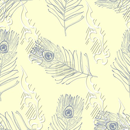 Illustration for Seamless background pattern with abstract feathers. Vector illustration. Bohemian background from tribal repeating elements. Template for fabric in oriental style. - Royalty Free Image