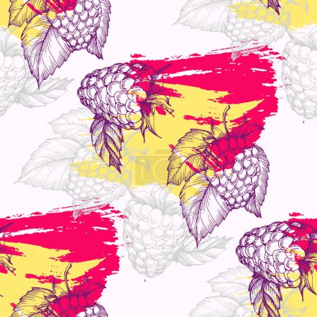 Illustration for Vector seamless pattern. Doodle raspberries and blackberries with abstract elements. Hand drawn illustrations. - Royalty Free Image