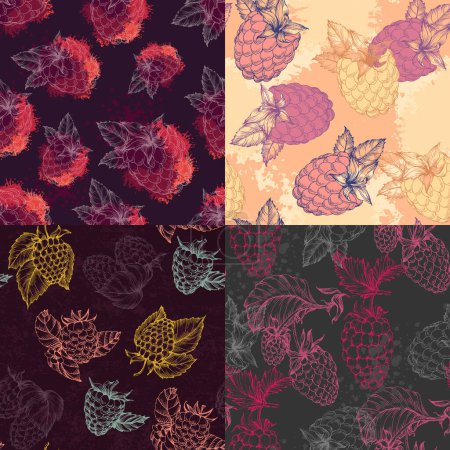 Illustration for Vector seamless pattern. Doodle raspberries and blackberries with abstract elements. Hand drawn illustrations. - Royalty Free Image