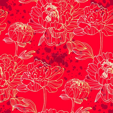 Illustration for Hand Drawn Peony Flower Seamless Pattern Background. Elegant design element for greeting cards birthday, valentine's day, wedding and engagement invitation card template. - Royalty Free Image