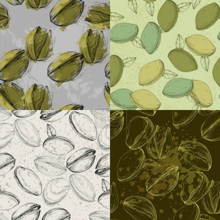 Illustration for Pistachios drawn sketch. Seamless pattern. Vintage style. Botanical drawing. Nut collection. - Royalty Free Image