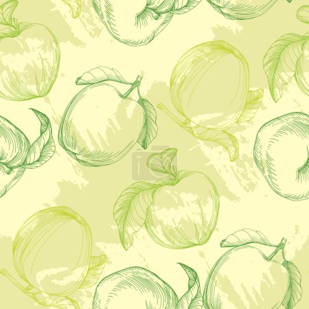 Illustration for Seamless pattern with apples. Trendy hand drawn print. Modern abstract design for paper, cover, fabric, interior decor and other users. - Royalty Free Image