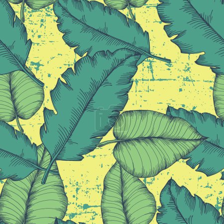 Illustration for Seamless tropical pattern with stylized coconut palm leaves. - Royalty Free Image