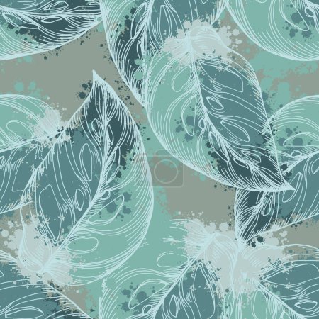 Illustration for Seamless pattern with tropical plants and leaves. Floral seamless vector tropical pattern background with exotic leaves, jungle leaf. Exotic wallpaper, Hawaiian style. - Royalty Free Image