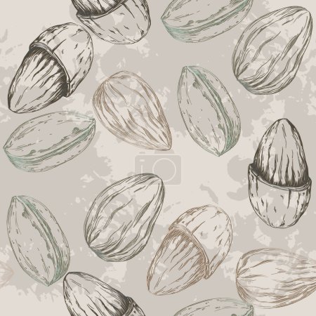 Illustration for Almonds seamless pattern. Useful for restaurant identity, packaging, menu design and interior decorating. - Royalty Free Image