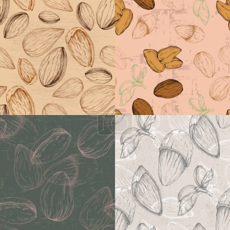 Illustration for Almonds seamless pattern. Useful for restaurant identity, packaging, menu design and interior decorating. - Royalty Free Image