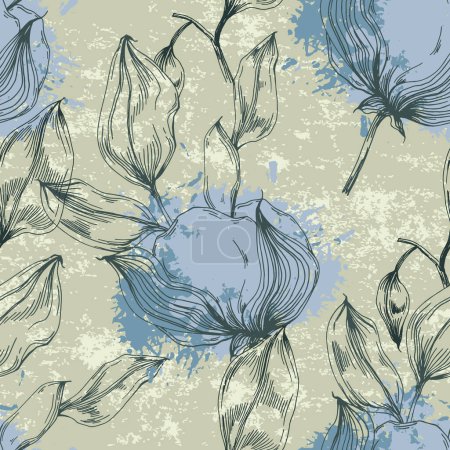 Illustration for Cotton flowers seamless pattern. Perfect for wrapping paper or fabric. - Royalty Free Image
