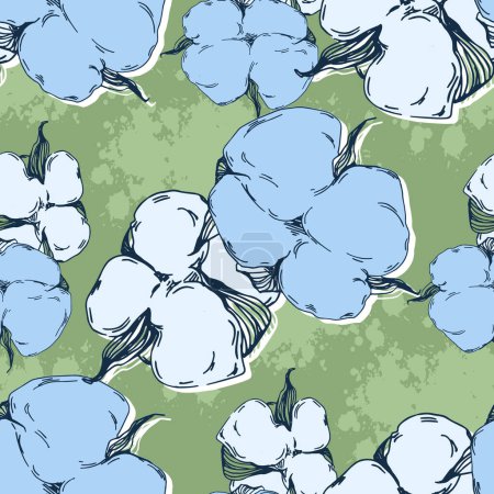 Illustration for Cotton flowers seamless pattern. Perfect for wrapping paper or fabric. - Royalty Free Image