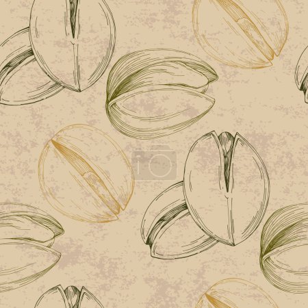 Illustration for Seamless pattern with pistachio nuts. Hand-drawn colored vector illustration for printing. - Royalty Free Image