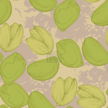Photo for Seamless pattern with pistachio nuts. Hand-drawn colored vector illustration for printing. - Royalty Free Image