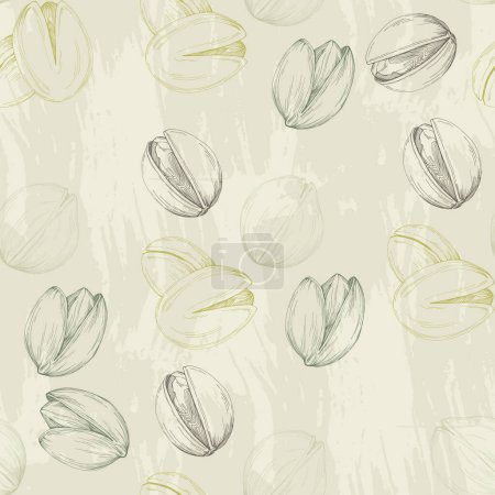 Illustration for Seamless pattern with pistachio nuts. Hand-drawn colored vector illustration for printing. - Royalty Free Image