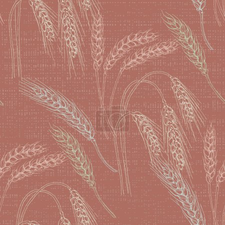 Illustration for Wheat Agriculture Seamless Pattern. Wheat hand-drawn vector illustration for background of bread label design, bakery packaging. Homemade cooking banner. Cooking courses banner. - Royalty Free Image