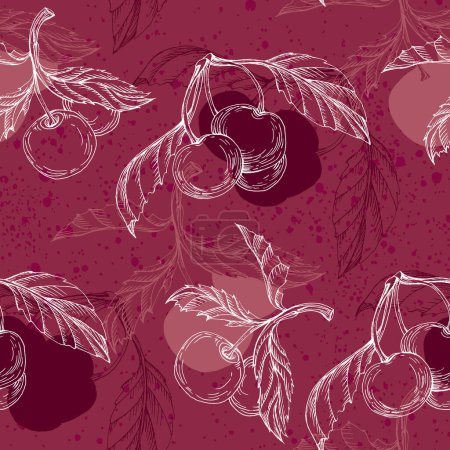Ilustración de Patrón de cereza para imprimir en tela, papel, papel pintado. Impresión abstracta de cereza, pancarta. Fondo de bayas de fruta. - Imagen libre de derechos