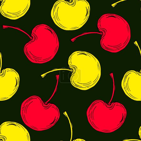 Illustration for Cherry pattern for printing on fabric, paper, wallpaper. Abstract cherry print, banner. Fruit berry background. - Royalty Free Image
