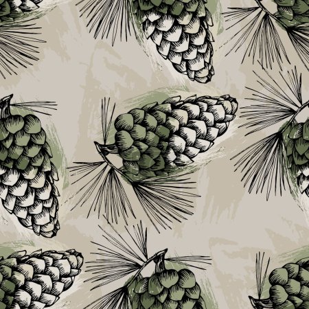 Illustration for Seamless background pattern with fir tree branches and cones. - Royalty Free Image