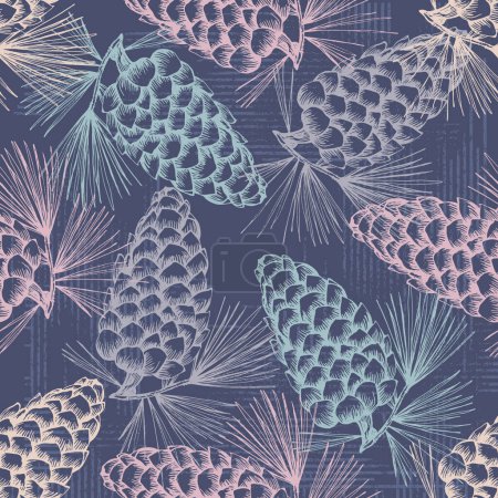 Illustration for Seamless background pattern with fir tree branches and cones. - Royalty Free Image