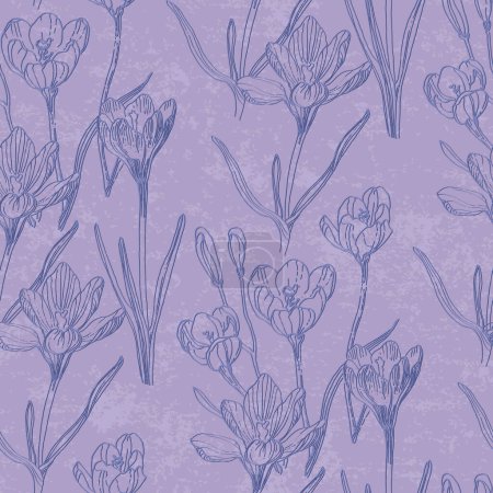 Illustration for Crocuses Seamless floral pattern in spring for Wedding, anniversary, birthday and party. Design for invitation card, picture frame, poster, scrapbook - Royalty Free Image