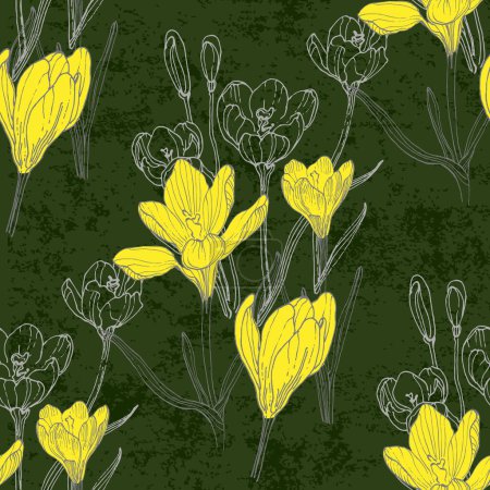 Illustration for Crocuses Seamless floral pattern in spring for Wedding, anniversary, birthday and party. Design for invitation card, picture frame, poster, scrapbook - Royalty Free Image