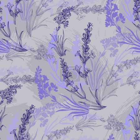 Illustration for Lavender flowers vector seamless pattern. Beautiful retro hand drown doodle style floral backgrounds. Great for summer and spring textiles, banners, wallpapers, wrapping. - Royalty Free Image