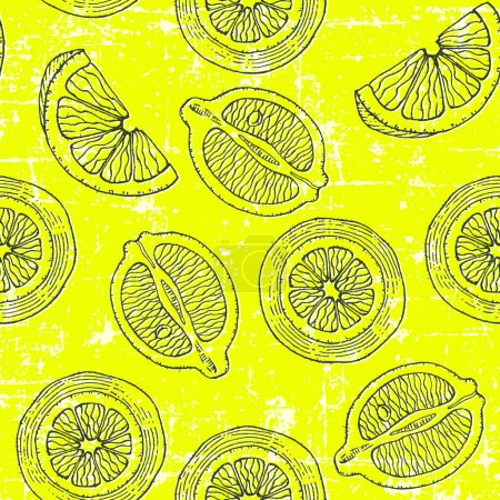 Téléchargez les illustrations : Modèle tropical sans couture avec des citrons. Joli fond d'été de fruits. Impression moderne vectorielle lumineuse pour papier, couverture, tissu. - en licence libre de droit