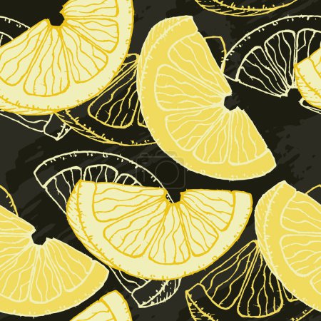 Ilustración de Patrón tropical sin costuras con limones. Fondo lindo verano fruta. Vector impresión moderna brillante para papel, cubierta, tela. - Imagen libre de derechos