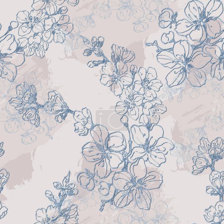 Illustration for Seamless pattern with sakura branches. Original background. Vintage floral seamless pattern. Spring flowers. Chinoiserie - Royalty Free Image