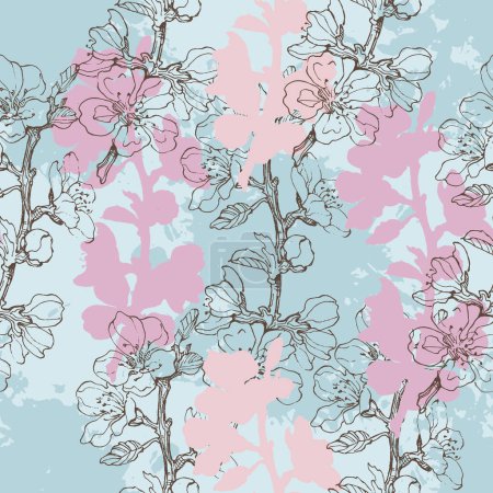 Illustration for Seamless pattern with sakura branches. Original background. Vintage floral seamless pattern. Spring flowers. Chinoiserie - Royalty Free Image