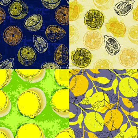 Illustration for Tropical seamless pattern with lemons. Fruit repeated background. Vector bright print for for banners, cards, flyers, social media wallpapers, etc. - Royalty Free Image