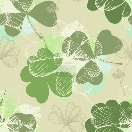 Illustration for St Patrick Day. Seamless pattern with little four leaf clovers. Clover sign symbol pattern. Simple Repeatable design. Good luck symbol of Ireland - Royalty Free Image