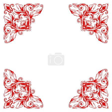 Illustration for Border and Frame with baroque style. Ornament elements for your design. Black and white color. Floral engraving decoration for postcards or invitations for social media. - Royalty Free Image