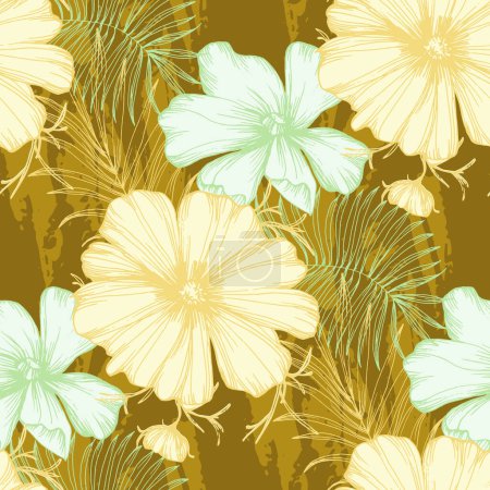 Téléchargez les illustrations : Motif tropical sans couture avec feuilles de cocotier stylisées
. - en licence libre de droit