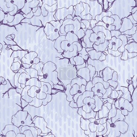 Téléchargez les illustrations : Modèle sans couture avec de belles fleurs de fleurs de cerisier, Sakura branche fleurs peinture. - en licence libre de droit