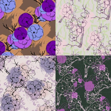 Illustration for Seamless pattern with Beautiful Cherry blossom flowers, Sakura branch flowers painting. - Royalty Free Image