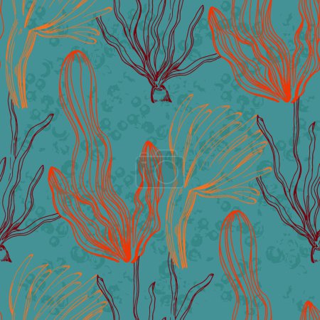 Téléchargez les illustrations : Modèle sans couture coraux dessinés à la main, fond sous-marin, idéal pour les textiles, bannière, fonds d'écran, emballage design vectoriel - en licence libre de droit