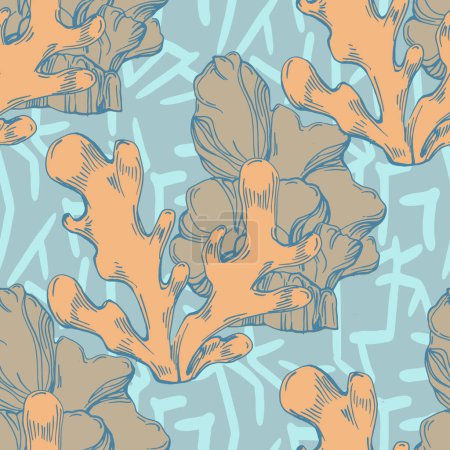 Ilustración de Corales dibujados a mano patrón sin costuras, fondo submarino, ideal para textiles, pancarta, fondos de pantalla, envoltura - diseño de vectores - Imagen libre de derechos