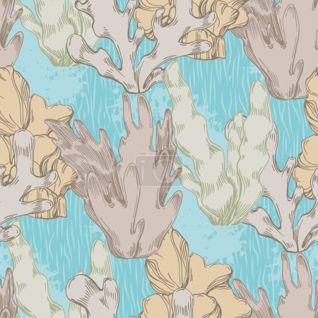 Ilustración de Corales dibujados a mano patrón sin costuras, fondo submarino, ideal para textiles, pancarta, fondos de pantalla, envoltura - diseño de vectores - Imagen libre de derechos