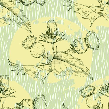 Illustration for Scottish Thistle Flower Seamless Pattern. - Royalty Free Image