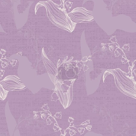 Téléchargez les illustrations : Motifs floraux sans couture avec des fleurs printanières Lys de la vallée. Impressions florales vectorielles - en licence libre de droit